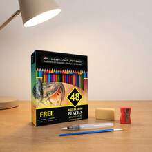 Professional Watercolor Pencils With Brush - 48 Colors - Beautiful Blending Effects With Wet Or Dry - Ideal For Coloring Book - Water Soluble Pencils For Adults - 48 Colors Water Soluble Colored Pencils - View 1