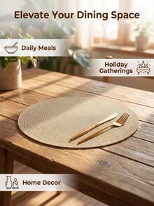 12pcs Natural Jute Placemats, Pastoral Style Round Vase Mats, Washable, Easy To Clean, Wipeable, Non-Slip, Heat Resistant, Suitable For Room Decor, Table Decor, Home Decor, Party Decor, Suitable For Holidays, Parties, Gatherings, Birthdays, Weddings, Gifts, Presents, Dinners, Outdoor, Picnics. - Multicolor - View 5