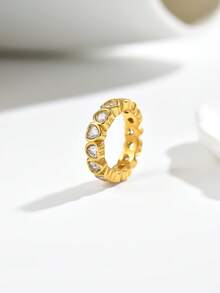 1pc Niche Premium Versatile Square Long Rhinestone Ring, Heart-Shaped Mother Of Pearl Ring, Marquise Zirconia Ring, Thin Pave Ring And More Styles Adjustable Index Finger Ring, Commute Date Elegant Layering Accessory, Exquisite Jewelry Gift For Best Friend And Girlfriend - Yellow Gold - View 50