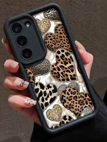 1pc Eye Of Providence Leopard Print Heart Pattern Phone Case, Black Leather Frame Shockproof Soft TPU Protective Cover, Compatible With GALAXY, HONOR, Phones - Black - View 2