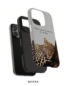GIIPPA 1pc Grey Background With Leopard And English Slogan Design, Phone 17 Pro Max Phone Case, Compatible With Phone 16 Pro Max, 15 Pro Max, 14 Pro Max, Korean Style High-End Fashion Fun Phone Case, Compatible With 11/12/13/14/15/16 Pro Max Plus, Elegant Design Suitable For Men And Women, Perfect Gift For Girlfriend On Christmas, Valentine's Day, Easter, Wedding Season And Birthday! - Grey - View 2