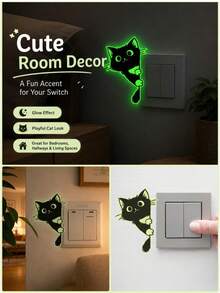 Wall Sticker 1pc Small Black Kitten With Green Glow In The Dark, Can Be Used To Decorate Entrances, Bedrooms, Kitchens, Living Rooms And Shops. Made Of PVC, Self-Adhesive, Flat 2D - View 6