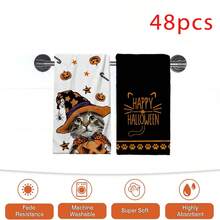 2/4/48pcs Halloween Series Wizard Cat Pattern Printed Kitchen Towels - Ultra Soft, Highly Absorbent Polyester Dish Cloths And Hand Towels, Perfect For Holiday Decor, Kitchen Decor, Party Decor - Multicolor - View 13