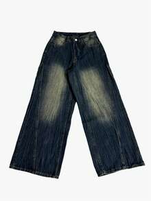 Women's Streetwear Vintage Distressed Textured Wide Leg Jeans - Blue - View 4