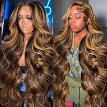 30 Inch 250% Density Ombre Honey Blonde Lace Front Wig Human Hair 13x4 HD Highlight Body Wave Lace Front Wigs Human Hair For Women Glueless Pre Plucked With Baby Hair 4/27 Colored HD Lace Wig Human Hair - S4/27 - 查看 3