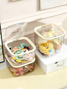 Transparent Hair Accessory Storage Box, Pressure-Sensitive Desktop Organizer Box - Flip-Top Design, Fully Transparent, Large Capacity, Ideal For Storing Hair Clips, Hair Ties, Hair Bands And Jewelry. A Perfect Gift For Friends - Multicolor - View 4