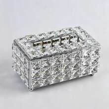 Nordic Style Luxury Crystal Tissue Box, Creative Minimalist Tissue Storage, Home Bathroom Decor, Bathroom Storage Organizer, Autumn Decoration, Back To School - Silver - View 13