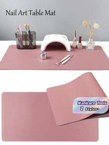 Light Pink Nail Desk Mat, Waterproof Soft PU Leather, Studio Table Pad, Foldable Nail Arm Support Pad, Nail Desk Mat, Suitable For Nail Technicians Salon And Home Use - Dusty Pink - View 1