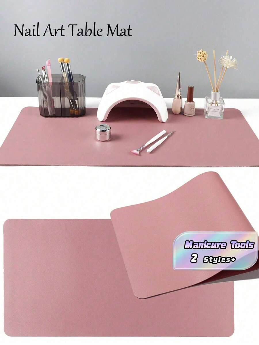 Light Pink Nail Desk Mat, Waterproof Soft PU Leather, Studio Table Pad, Foldable Nail Arm Support Pad, Nail Desk Mat, Suitable For Nail Technicians Salon And Home Use - Dusty Pink - View 1