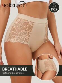 Morelect 5pcs Women's Mid-High Waist Lace Triangle Panties, Natural Fit, Breathable Soft Lightweight, Daily Wear - Multicolor - View 6