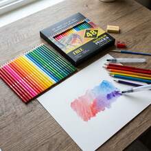 Professional Watercolor Pencils With Brush - 48 Colors - Beautiful Blending Effects With Wet Or Dry - Ideal For Coloring Book - Water Soluble Pencils For Adults - 48 Colors Water Soluble Colored Pencils - View 5