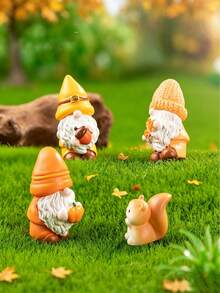 1pc Autumn Harvest Mini Gnome Resin Figurine, Cute Faceless Dwarf Statue, DIY Micro Landscape Accessory, Waterproof Miniature Decor, Suitable For Outdoor Garden, Patio, Balcony, Lawn And Fairy Garden Decoration - Multicolor - View 3