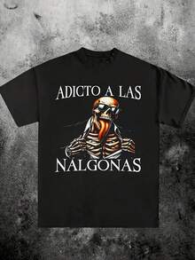 Skeleton Addicted Graphic Men's Adicto A Las Nalgonas Theme 220g T Shirt - 黑色 - 查看 1