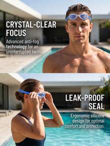 1pc Boxed High Definition Anti-Fog Swimming Goggles, Unisex Waterproof Swim Goggles With Adjustable Soft Silicone Strap, Comfortable Fit Leak-Proof Design, Large Field Of View Clear Lens, Includes Earplugs And Portable Storage Case, Suitable For Swimming Training, Fitness, Pool, Beach And Water Sports - Swimming Goggles - View 2