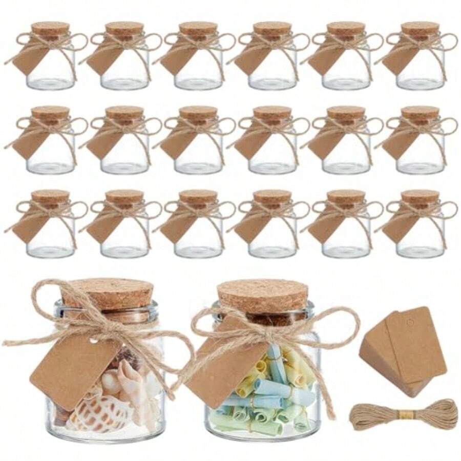 14pcs Small Glass Jars With Cork Stoppers, Mini Glass Bottles Wishing Bottle Clear Empty Bottles With Tag Label And Twine For Wedding Favors Message Party Decorations Gift 50ml/1.7oz - Clear - View 1