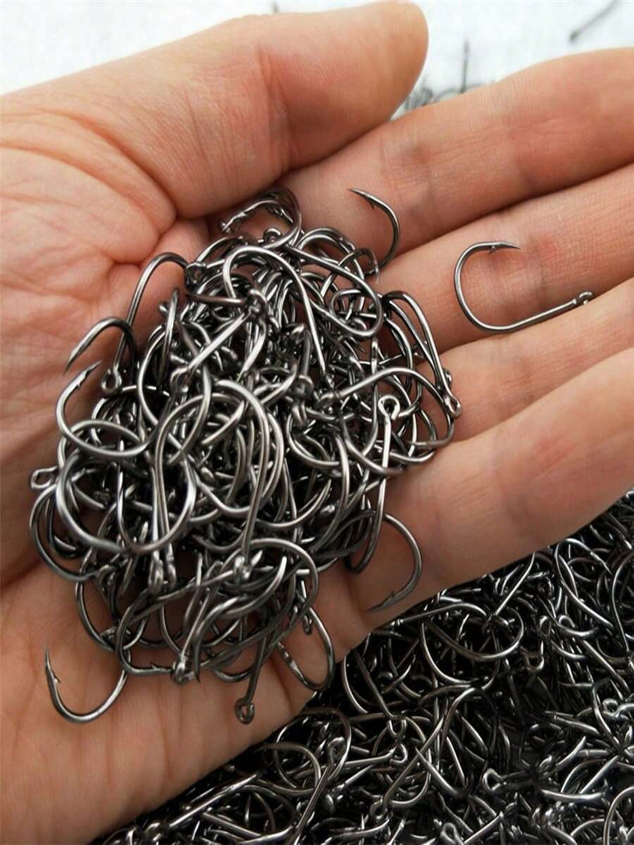 120pcs Ise Ni Fishing Hooks #3-#12 Bulk With Rings, Barbed, With Holes, Fishing Tackle Accessories - Black - View 1