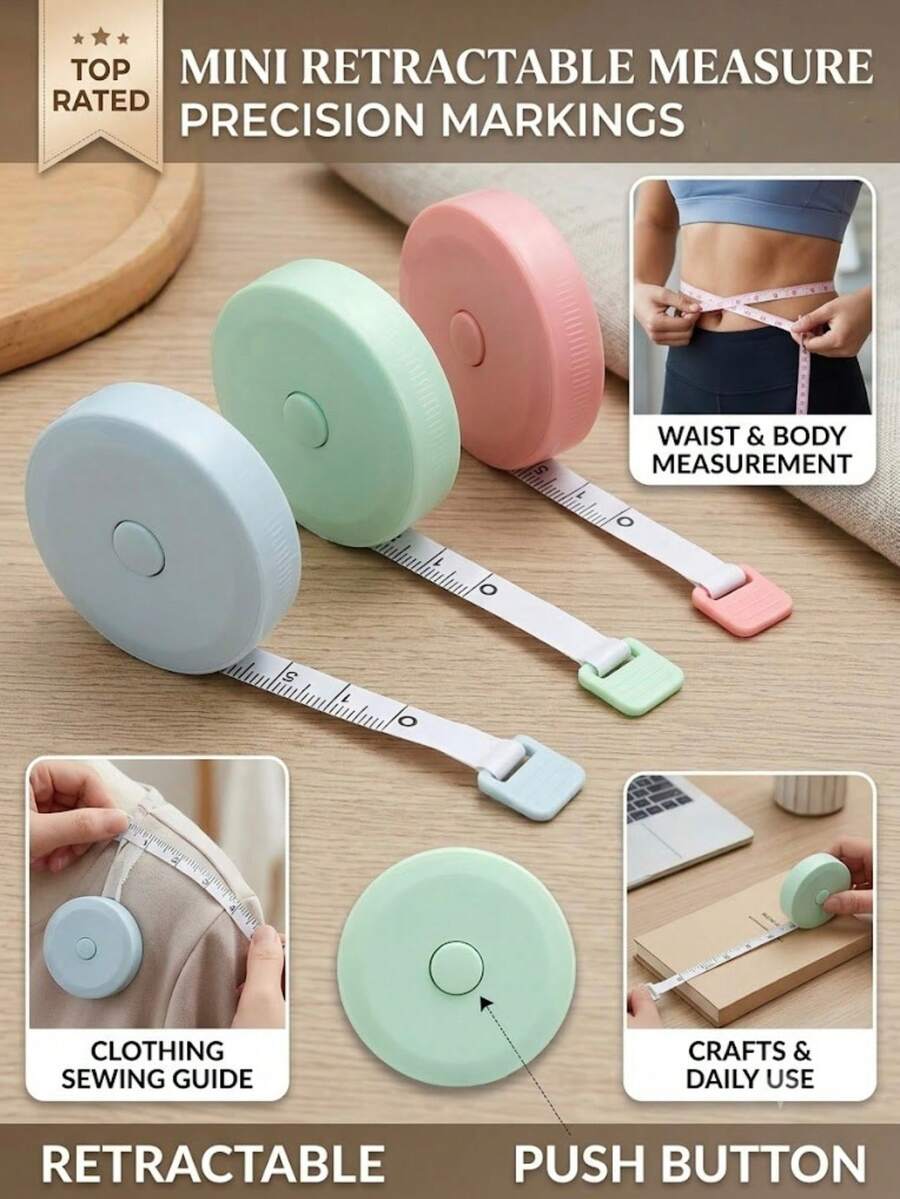 Juego de cinta métrica suave de doble cara y doble escala, cinta métrica retráctil portátil mini, cinta métrica redonda retráctil - mecanismo de bloqueo retráctil portátil y marcas claras en centímetros/pulgadas, adecuado para costura, hogar, cintura, pecho, medición de altura. Regla de medición portátil para hombres, herramienta de regla de medición retráctil mini, herramienta de regla de doble escala.