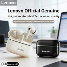 Lenovo -5.4 Bluetooth Earphones: In-Ear Noise Cancellation, Low Latency, HD Calls, Stereo Sound, Compatible With Multiple Devices. - View 3