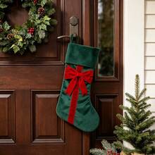Christmas Hanging Socks Bow Design Velvet Christmas Stocking Ornaments - Green - View 5