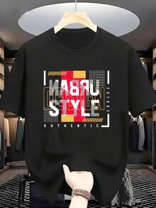 Men's Cotton T-Shirt With Graphic Print, Short Sleeve, Crew Neck, Casual Summer Style Ready Stock Local Warehouse - Black - View 1