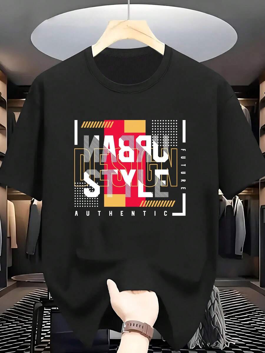 Men's Cotton T-Shirt With Graphic Print, Short Sleeve, Crew Neck, Casual Summer Style Ready Stock Local Warehouse - Black - View 1