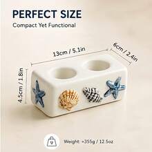 1pc Ocean Style Ceramic Toothbrush Holder, Bathroom Counter Organizer For Toothbrush & Toothpaste, Coastal Shell Design Storage Rack - Multicolor - View 6