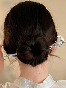 1 Stück Boho-Stil Haarstab mit Mondsichel-Design, antiker chinesischer Stil Haarnadel, personalisiertes Haaraccessoire für Frauen, Haarnadel für Dutt am Hinterkopf, einfacher Haarschmuck, modischer Retro-chinesischer Haarstab, Mondsichel-Haarnadel, für Frauen entworfen, elegantes Haaraccessoire-Geschenk, Halloween dunkler Mond asymmetrische Flüssigkeits-Haarnadel - Verschiedenfarbig - Übersicht 5