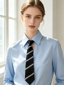 Black Rhinestone Diagonal Stripe Knotless Tie, Unisex Versatile Korean Style Fashion School Uniform Stage Performance Accessory - Black - View 3