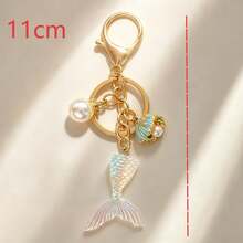 1件/3件 女款彩色美人魚尾吊飾，合金滴油鑲貝飾品，仿珍珠吊飾鑰匙圈，精緻包包掛飾 - 彩色 - 查看 5