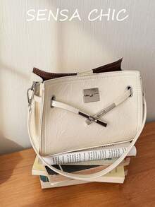 Textured Metal Decor Soft Leather Material Twist Lock Closure Adjustable Shoulder Strap Crossbody Bag Modern Casual Style Women's Bag Suitable For Office Commute Short Trips Gatherings Shopping Multi-Purpose Shoulder Bag - Multicolor - View 11