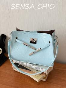 Textured Metal Decor Soft Leather Material Twist Lock Closure Adjustable Shoulder Strap Crossbody Bag Modern Casual Style Women's Bag Suitable For Office Commute Short Trips Gatherings Shopping Multi-Purpose Shoulder Bag - Multicolor - View 8