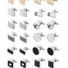 Men's Classic Cufflinks, Silver, Gold And Black Striped Round/Square/Rectangular Design, Suitable For Shirts, Suits And Other Occasions, Elegant Gift For Weddings, Grooms, Business Occasions, Father's Day And Also Ideal For Schools. - Multicolor - View 2
