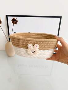 1pc Woven Rope Storage Basket Cartoon Bear Baby Room Organizer Basket For Baby Supplies And Miscellaneous Items - Multicolor - View 4