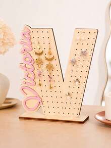 1pc Customized Wooden Letter Earring Stand, Personalized Jewelry Display Stand, Ear Stud Storage Rack, Desktop Storage Rack, Suitable For Placement On The Dressing Table. Suitable As Birthday Or Bridesmaid Gifts. - Multicolor - View 34