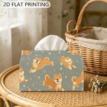 1pc Tissue Box, Winter Snowflake Shiba Inu Pattern Napkin Storage Box, Home/Car/Party Decor Organizer, Living Room Bedside Cabinet, 2D Printed - Multicolor - View 6