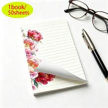 Gvanvilo 50 Sheets/Book Watercolor Peony Lined Memo Pad 10*14cm Highly Attractive Notebook Office Memo Planner Tear-Off Note Paper Artistic Floral Border Design Portable Pocket Notebook Daily Checklist Notebook Girly Cute Stationery Watercolor Peony Pattern Enhance Writing Ritual Hand Journal Material Paper Can Be Used For Letter Writing, Diary, Notes, List Planning, Hand Journal Collage - 50 Sheets/book - View 4