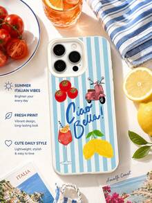 1 buah Casing Ponsel Matte Anti-Jatuh dengan Kamera 2D Motif Liburan Musim Panas Mediterania Italia, Kompatibel dengan iPhone 17 Air 16 15 14 13 12 11 Pro Max Plus - Krem - View 6