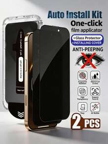 2 Packs,Dust-Free Quick-Stick Anti-Peeping Tempered Glass Film,Compatible With IPhone17e/17 Pro Max/17 Pro/17/16 Pro Max/16 Pro/16 Plus/16/15 Pro Max/15/14/13,One-Click Anti-Peeping Dust-Free Screen Protector,Anti-Peeping,Anti-Fingerprint,Scratch-Resistant And Wear-Resistant Phone Accessory,Compatible With Screen Protector Case. - Black - View 10