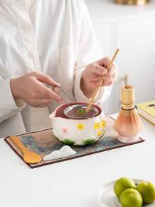 Bộ pha trà Matcha 1 món/2 món/7 món, bộ pha trà Matcha đầy đủ với bát sứ dập nổi hoa và rây, dụng cụ trà đạo truyền thống Nhật Bản, phù hợp dùng tại nhà và làm quà tặng - Nhiều màu - Xem 3