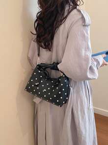 小眾熱門波點女款新時尚百搭斜挎包 精緻手提包小托特包 - 黑色 - 查看 5
