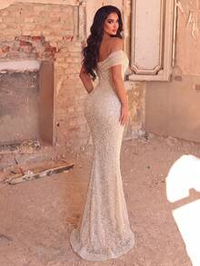 Luxurious Strapless Mermaid Evening Gown, Embellished With Sequins And Beads, Suitable For Weddings, Red Carpet Events, Banquets, And High-End Galas - Champagne - View 3