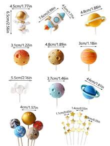 Star Planet Metal Wire Flag Cake Topper, Baby 100 Days Celebration Dessert Table Decor, Baby Boy Baptism Birthday Dessert Decoration - Multicolor - View 7