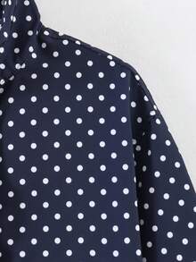 Jaket Kasual Wanita Model Terbaru Musim Semi dengan Tali Serut dan Resleting, Motif Polkadot, dan Kerah Tegak. - Royal Blue - View 9
