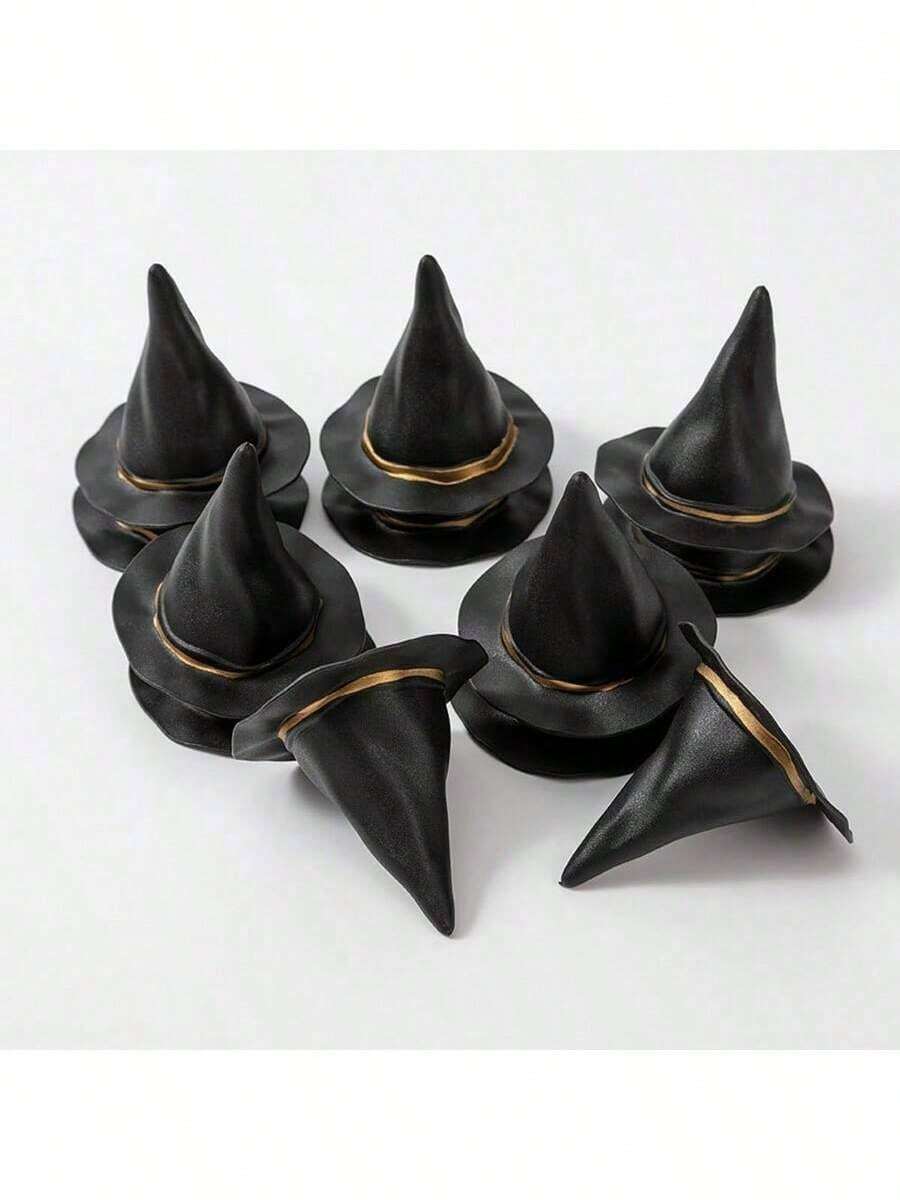 10pcs Black Mini Witch Hat, For DIY Crafts, Halloween Party Supplies, Party Decorations - Multicolor - View 1