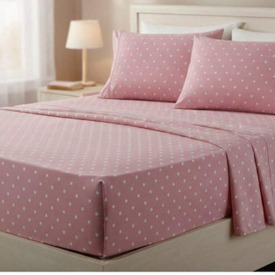 2-Piece Single Bed Sheet Set, Printed 200 Thread Count Percale Fabric, Full Elastic Hem, With Point Palito Pillowcase - 珊瑚橙 - 查看 1