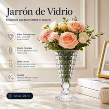20cm Clear Glass Vase With Diamond Relief, Decorative Crystal Vase For Living Room Table, Elegant Centerpiece For Fresh Flowers And Home Decor - 1PC - View 6