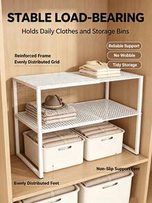 Expandable Metal Closet Storage Organizer Rack, Adjustable Height, Space-Saving Vertical Storage Rack For Clothes, Shoes, Cabinets - Easy To Install, Compatible With Wardrobes, Shoe Racks, Closet Organization, Suitable For Home, Office, Retail Spaces, Closet Storage And Organization - Multicolor - View 3