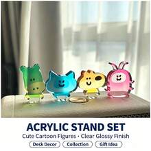 4pcs Acrylic Desktop Decorative Signs, Cartoon Animal & Colorful Window Design, Light-Up - Set Of 4 - View 2