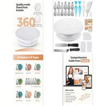 PCs Cake Decorating Kit, Baking Supplies Tools - Includes Cake Stand Turntable, 12 Icing Piping Tips Set, 2 Frosting Spatulas, 3 Scrapers, 50+2 Piping Bags, Coupler, Video Tutorial, Booklet - White - View 2