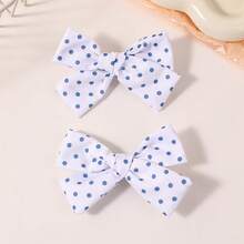 2pcs White Blue Polka Dot Hair Bows For Girls Simple Decor Alligator Clips Sweet Daily Hair Clips Kids Hair Accessories - Multicolor - View 8